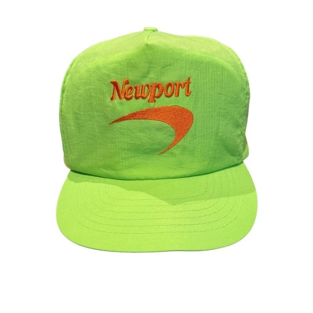 Newport Cigarettes Snapback Hat Neon Green Nylon Vintage 80s 90s Cap